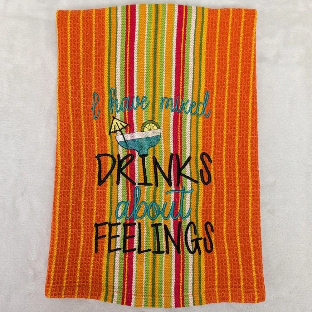 I Have Mixed Drinks About Feelings! Kitchen Bath Bar Hand Cocktail Towel Striped